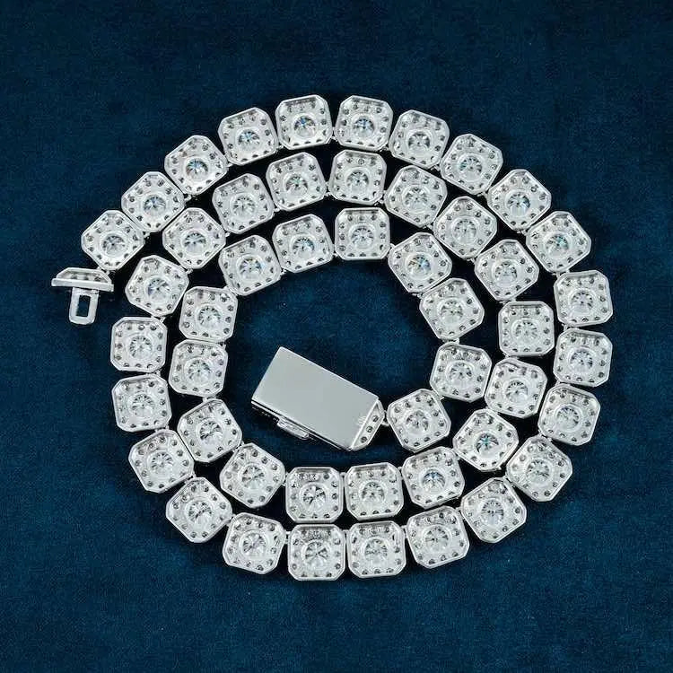 10MM Moissanite Cluster Tennis chain - Gold Vermeil