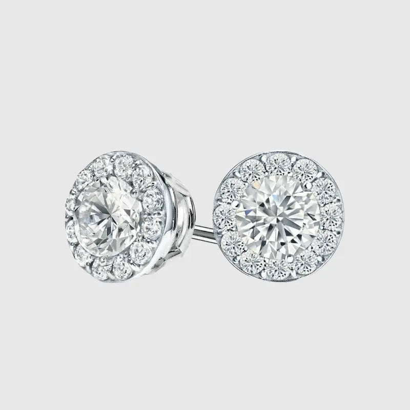 VVS HALO STUD EARRINGS 2.4CTW - White Gold Vermeil