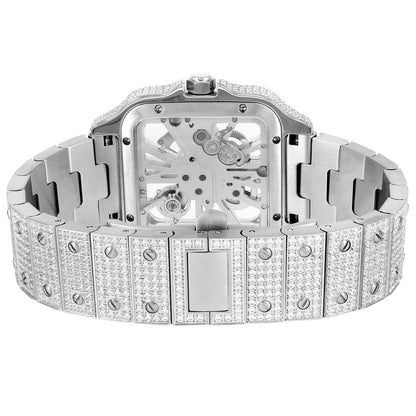 Moissanite Skeleton White Tone Dial Watch