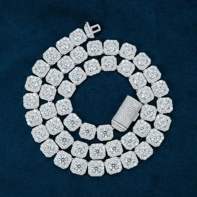 10MM Moissanite Cluster Tennis chain - Gold Vermeil