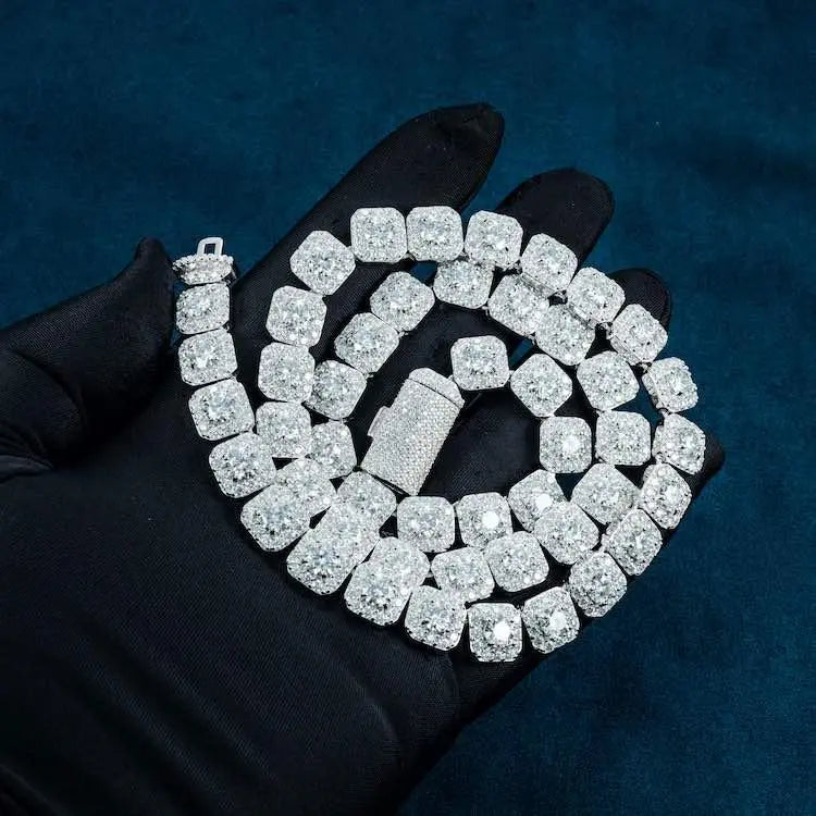 10MM Moissanite Cluster Tennis chain - Gold Vermeil