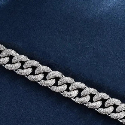 12mm Row Moissanite Cuban Link - Gold Vermeil