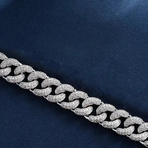 12mm Row Moissanite Cuban Link - Gold Vermeil
