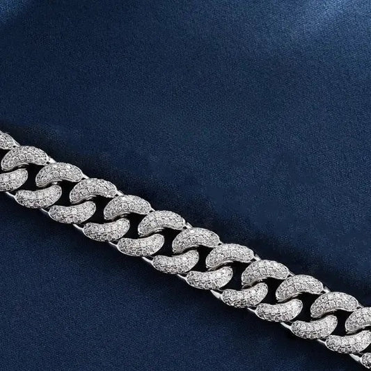 12mm Row Moissanite Cuban Link - Gold Vermeil