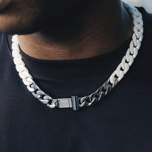 Marble x Cuban Chain - White Gold